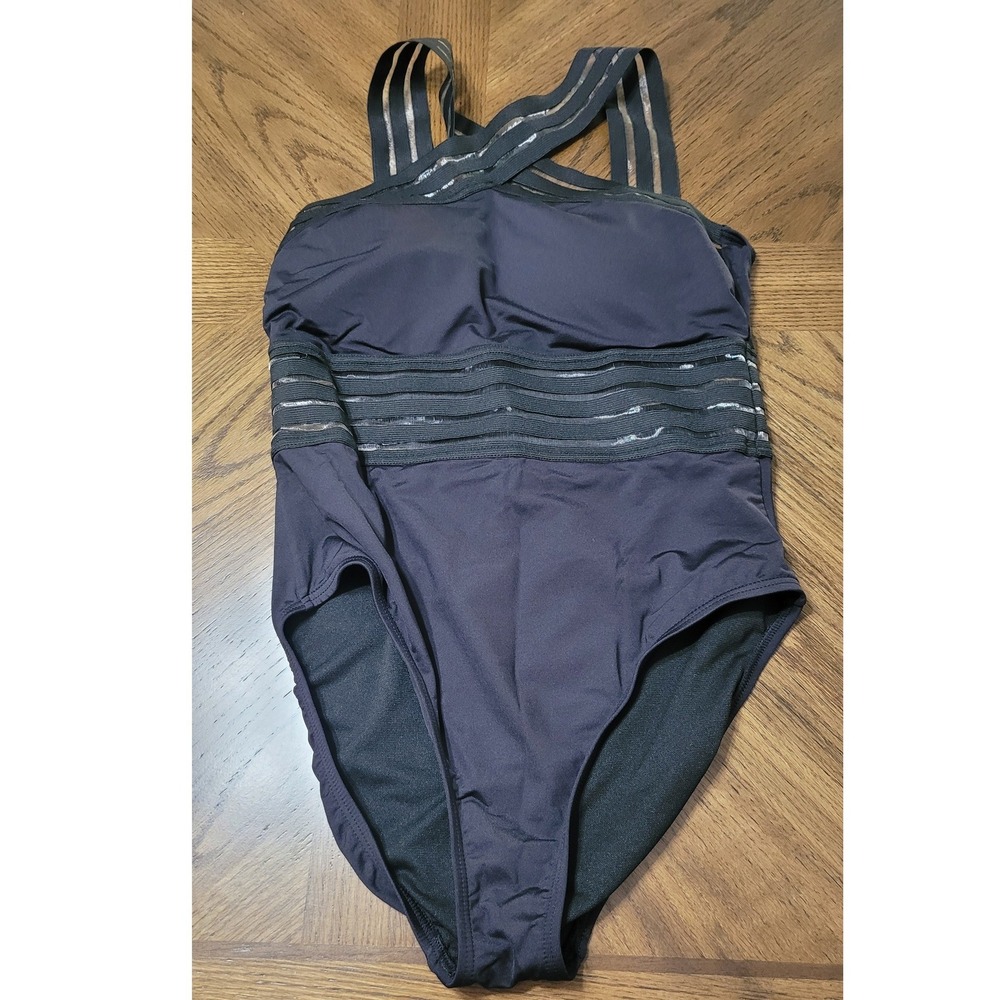 Kenneth Cole New York Black Mesh Illusion High Neck One Piece Swimsuit Womens - Picture 3 of 10